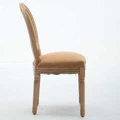 A&A Furniture,French Style Solid Wood Frame Antique Painting Linen Fabric Rattan Back Dining Chair,Set Of 2,Tan