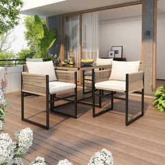 Garden Dining Set 5 Piece Set With 1 Dining Table, 4 Stackable Chairs Garden Furniture Set, 5-pc, Seating Group, Fine Rope, Iron, Table Top Made Of 5mm Thick Safety Glass
