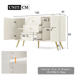 Sideboard Cabinet For Living Room, Chest Of Drawers With 2 Doors And 3 Drawers, Adjustable Shelf, Cream White, 40D X 140W X 84H CM
