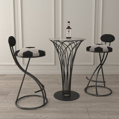 Upholstered S-shaped Barstools Set Of 2 Velvet Counter Bar Stools Football Print Round Dining Stool For Kitchen & Living Room Black Frame  Black Back
