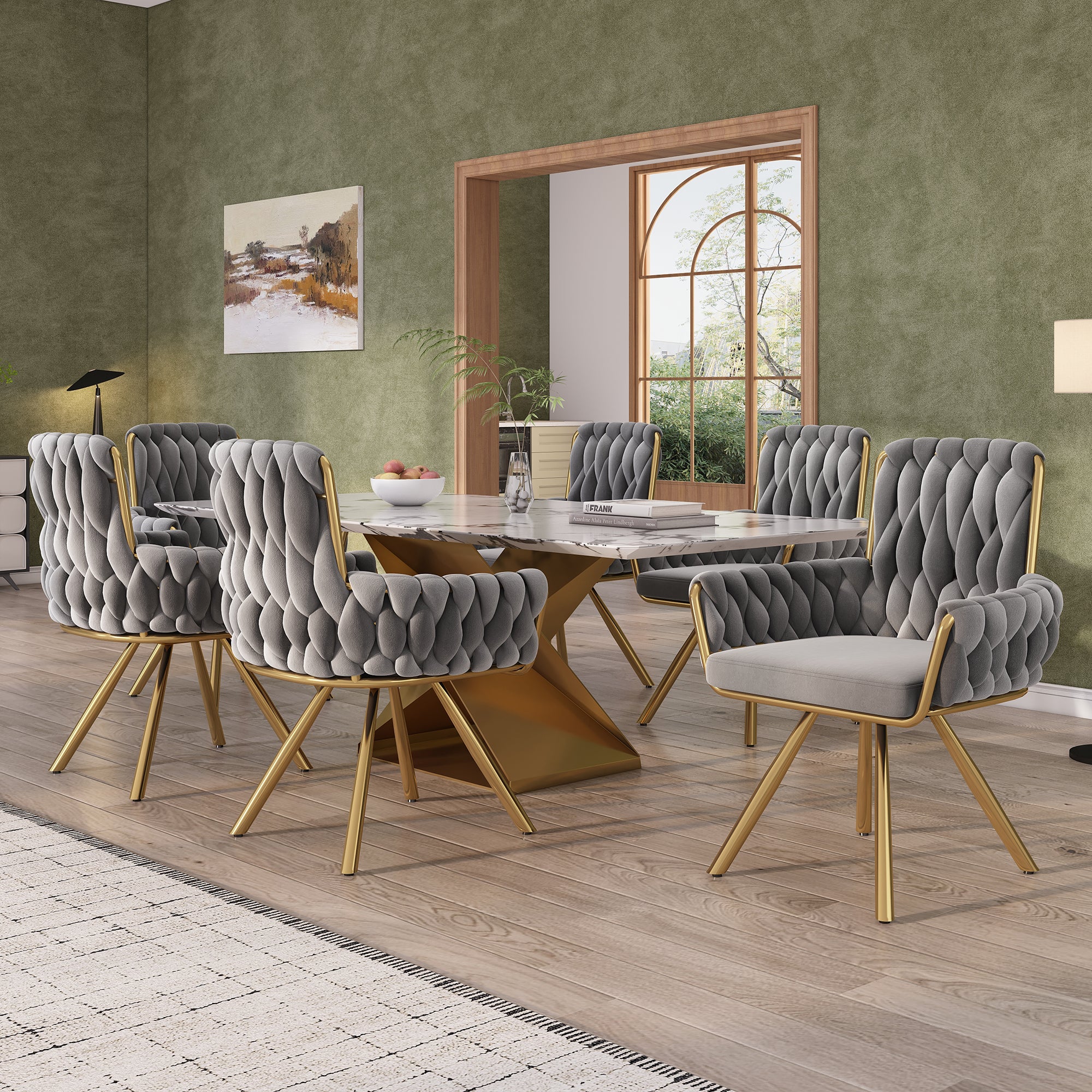Set Of 6, Velvet Dining Chair, Armchair, Single Luxurious Living Room And Bedroom Swivel Chair, Leisure Swivel Chair With Four Metal Support Legs, Gray