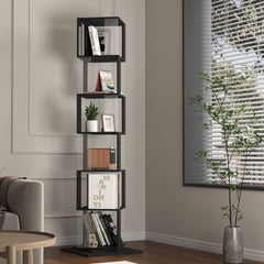 360 Rotating Bookshelf With Acrylic Plate, 6-Tier Tall, Floor Rack Simple Bookcase, Modern Display Shelf For Living Room Home Office Bedroom