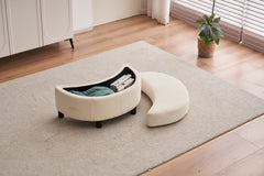 Chenille Swivel Armchair With 3 Back Cushion Pillow Ottoman Crescent Stool, Ivory