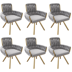 Set Of 6, Velvet Dining Chair, Armchair, Single Luxurious Living Room And Bedroom Swivel Chair, Leisure Swivel Chair With Four Metal Support Legs, Gray