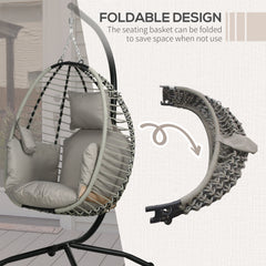 Single Rattan Hanging Egg Chair, With Seat Cushion - Grey