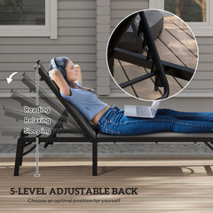 Folding Sun Lounger Set Of 2, 5-Position Adjustable Reclining Garden Loungers, Garden Chaise Lounge Sunbed Recliner Chairs With Steel Frame For Beach, Porch, Patio, Camping, Light Grey