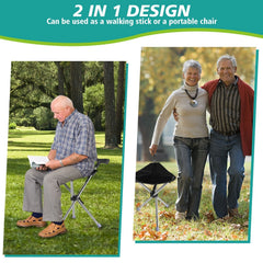 Folding Portable Walking Stick Seat Adjustable Aluminium Cane Chair Stool 150Kg
