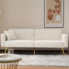 The Sofa Bed Has A Bed Function, Three Adjustable Backrest Angles, Gold Legs, Cushions And Side Storage Pockets.