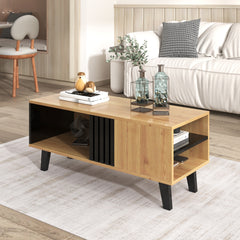 100 X 60 X 45 Cm Coffee Table Featuring A Design In Wood Color And Black  A Living Room Table With Drawers, Side Storage Versatile Functionality, And A Unique Appearance