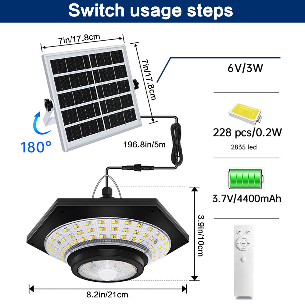 228LED Motion Sensor Solar Chandelier With Remote Control 3 Color Temperature Dimmable 5 Modes Courtyard