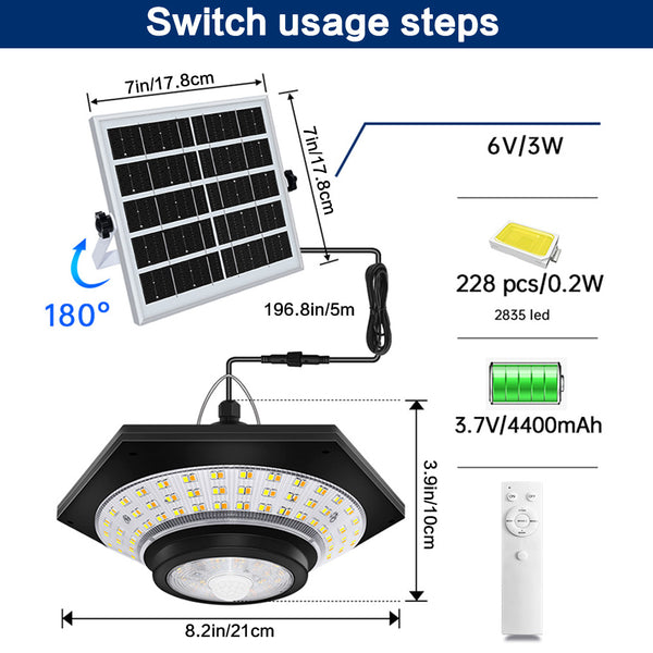 228LED Motion Sensor Solar Chandelier With Remote Control 3 Color Temperature Dimmable 5 Modes Courtyard