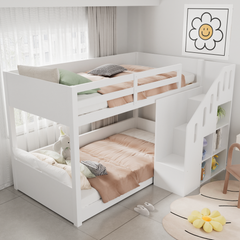 Childrens Bunk Bed, 2 Single Beds - 3ft 90x190cm, Suitable For 2 Children, Multifunctional Children's Bed With Stairs And Storage Cabinets, Stable Railings, Mattress Not Included, White