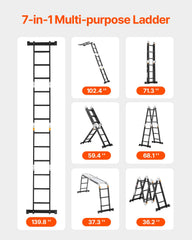 Multi-Purpose Folding Ladder, 7-in-1 Tall Extension Step Ladder, A Frame 3 Step With Scaffolding Plank Telescoping Ladder, 12ft Reach Height Heavy Duty Ladder, 330 Lbs Capacity For Home Outdoor