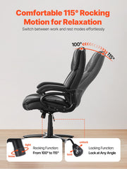 Executive Chair, High Back Office Chair With Knob-Control Lumbar Support, Ergonomic Desk Chair Adjustable Tilt & Height, PU Leather Swivel Rolling Chair For Working, Study, Gaming, Black