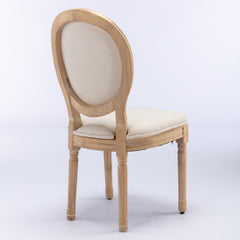 A&A Furniture,French Style Solid Wood Frame Antique Painting Linen Fabric Back Dining Chair,Set Of 2,Beige,SW1845BG