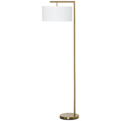 Floor Lamp, Modern Standing Lamp With Linen Lampshade, Round Base For Living Room, Bedroom, Dining Room, 153cm, Gold And White