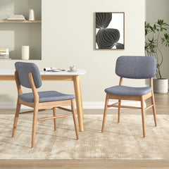 Set Of 2 Mid - Century Upholstered Dining Chair With Rubberwood Frame, Natural-Gray