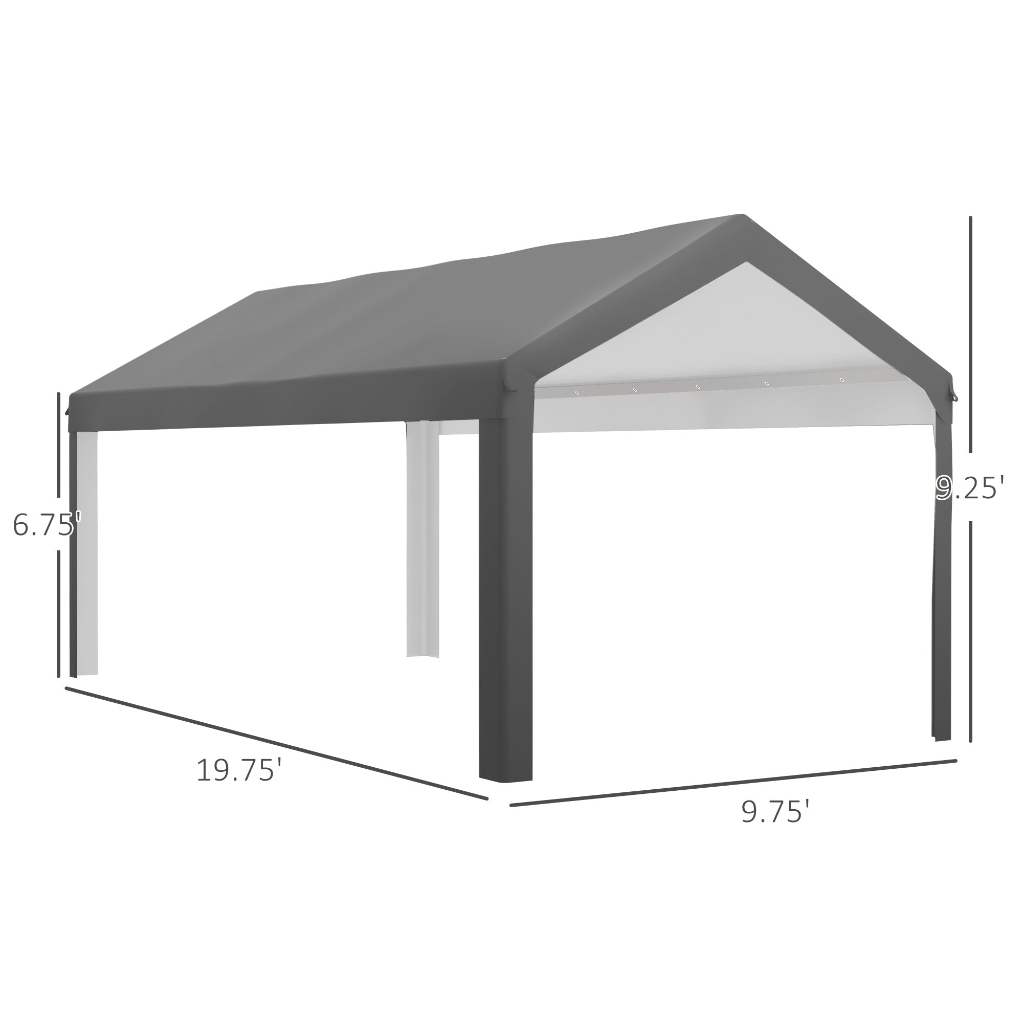 10 X 20ft Carport Roof, UV Resistant Canopy Replacement, Fits 84C-378V00 And 84C-206 Series, Dark Gray