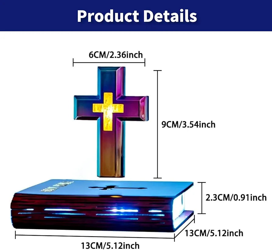 Magnetic Levitating Cross Lamp, Levitating Display 360°Floating Bible Night Light with Magnetic Levitation Touch Control Christian Decor for Home Office Bedroom 