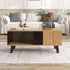 100 X 60 X 45 Cm Coffee Table Featuring A Design In Wood Color And Black  A Living Room Table With Drawers, Side Storage Versatile Functionality, And A Unique Appearance