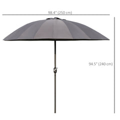 2.5m Shanghai Garden Parasol Umbrella With Crank & Tilt, Adjustable Outdoor Sun Shade, Grey
