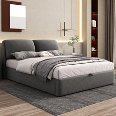 Upholstered Bed,Double Bed-4ft6  135x190cm  Hydraulic Bed, Three Drawers, Bed Box For Storage, Slatted Frame With Headboard, Without Mattress, Velvet, Grey