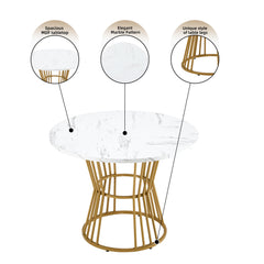 Dining Table Set  5-piece , Dining Table Set With 4 Chairs, Kitchen Table Set, Round Dining Table With 100 Cm Diameter And Golden Metal Legs, White MDF Table Top, Black Velvet Dining Chairs