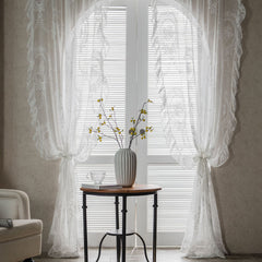 Lace-trimmed Balcony Bay Window With White Sand Partition And Wavy Pastoral Curtains