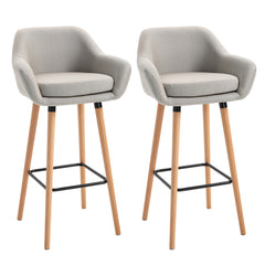 Set Of 2 Bar Stools Modern Upholstered Seat Bar Chairs W/ Metal Frame, Solid Wood Legs Living Room Dining Room Fabric Furniture - Beige