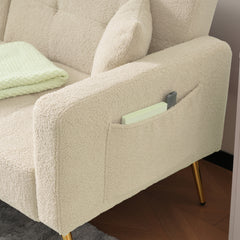 The Sofa Bed Has A Bed Function, Three Adjustable Backrest Angles, Gold Legs, Cushions And Side Storage Pockets.