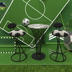 Upholstered S-shaped Barstools Set Of 2 Velvet Counter Bar Stools Football Print Round Dining Stool For Kitchen & Living Room Black Frame  Black Back