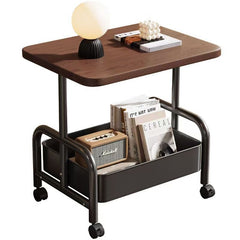 2 Tier Lightweight Sofa Side Table With Wheels & Storage Basket, Movable Storage Organizer Coffee Table For Office, Bedroom