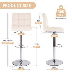 Swivel Bar Stools Set Of 2 Modern PU Leather Barstools With Midback, Adjustable Counter Height Bar Chairs