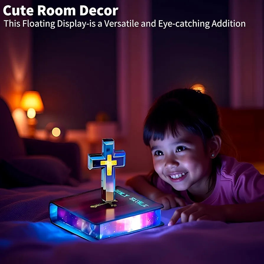 Magnetic Levitating Cross Lamp, Levitating Display 360°Floating Bible Night Light with Magnetic Levitation Touch Control Christian Decor for Home Office Bedroom 