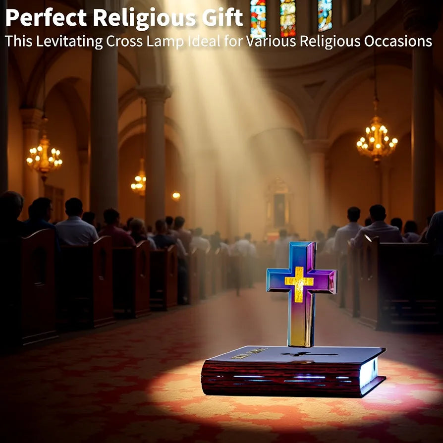 Magnetic Levitating Cross Lamp, Levitating Display 360°Floating Bible Night Light with Magnetic Levitation Touch Control Christian Decor for Home Office Bedroom 