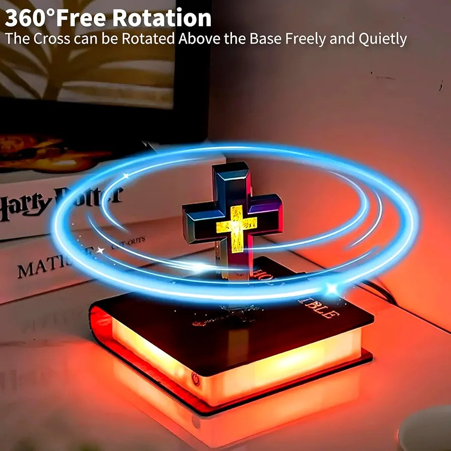 Magnetic Levitating Cross Lamp, Levitating Display 360°Floating Bible Night Light with Magnetic Levitation Touch Control Christian Decor for Home Office Bedroom 