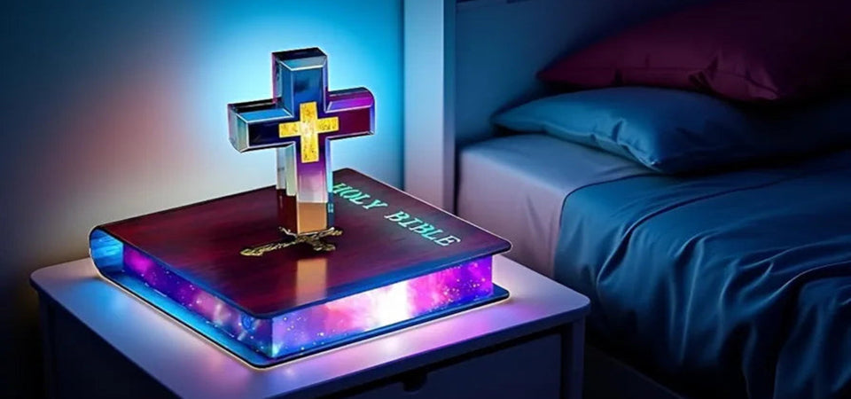 Magnetic Levitating Cross Lamp, Levitating Display 360°Floating Bible Night Light with Magnetic Levitation Touch Control Christian Decor for Home Office Bedroom 