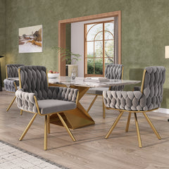 Set Of 6, Velvet Dining Chair, Armchair, Single Luxurious Living Room And Bedroom Swivel Chair, Leisure Swivel Chair With Four Metal Support Legs, Gray