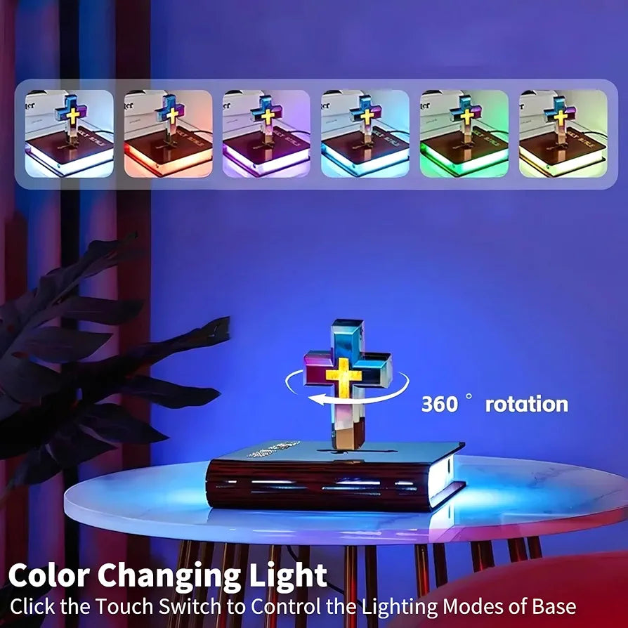 Magnetic Levitating Cross Lamp, Levitating Display 360°Floating Bible Night Light with Magnetic Levitation Touch Control Christian Decor for Home Office Bedroom 