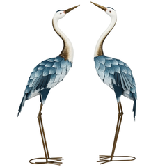 Crane Garden Ornaments, 2 PCS Steel Garden Statue Set Gifts, Water And Rust Resistant Sculptures For Patio Pond Landscape Decoration, Multi-Colour