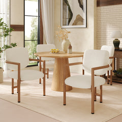 Set Of 6, Metal Chairs, Dining Chairs, Suitable For Homes, Restaurants, Living Rooms, And Cafes, Boucle, Natural Wood Color