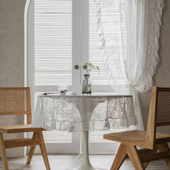 Lace-trimmed Balcony Bay Window With White Sand Partition And Wavy Pastoral Curtains