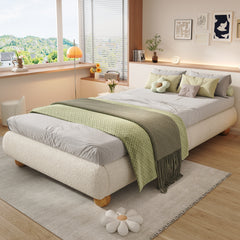 Upholstered Bed, 3ft Single Bed 90x190cm, Sturdy Bed Slats, Comfortable Soft Bed, Boucle  MDF Plywood, Beige