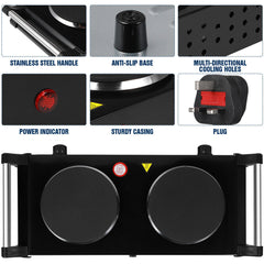2000W Electric Cooker Double Hob Hot Plate Stove W Handle Table Hob Kitchen