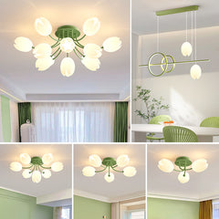 Magnolia French Cream Style Living Room Chandelier Warm Romantic Flower Room Lighting Package