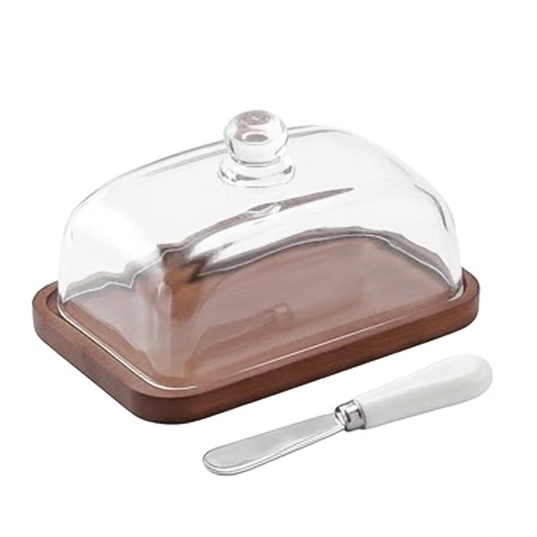 NEW Glass Butter Dish With Lid & Bamboo Base Tray Vintage Acacia Wood Butter Dish UK