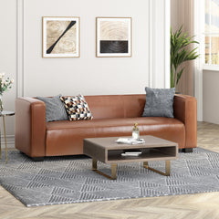 Light Brown Leather Sofa - Modern 3-Seater Living Room Couch With Plush Comfort, 80.25 Wide - Elegant Home Furniture