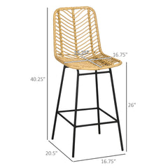 Set Of 4 Rattan Barstools Wicker Counter Stools With Steel Legs And Footrest For Dining Room Kitchen Pub Yellow
