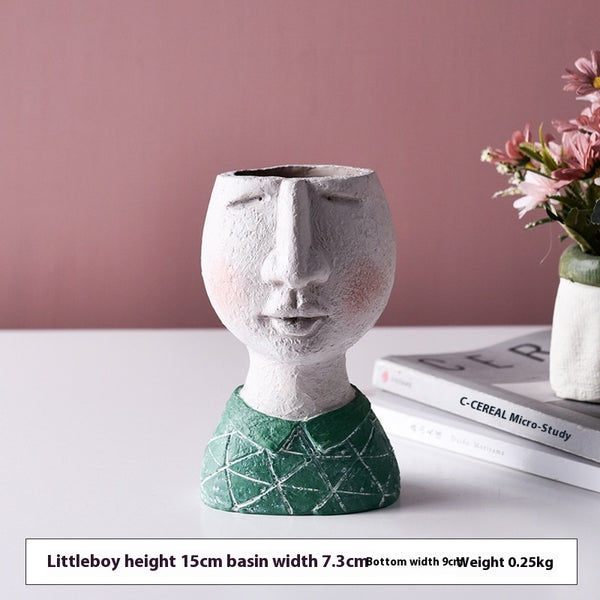 Happy Home Art Portrait Sculpture Flower Pot Balcony Garden Decoration Dried Flower And Flowerpot Ornaments
