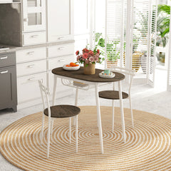 3-Piece Dining Table And Chairs Set, Oval Kitchen Table With 2 Chairs, With Wire Storage Shelf And Steel Frame, Natural